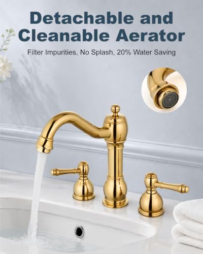 Aolemi Widespread Bathroom Sink Faucet 3 Hole Metal Lever Polish Gold - Image 2