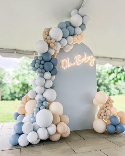 Dusty Blue White Sand Balloon Arch Garland Kit 141pcs Slate Fog Baby Blue Sand White Beige Cream Balloons for Boy Girl Birthday Bear Theme Baby Shower Gender Reveal Bridal Wedding Party Decorations - Image 7
