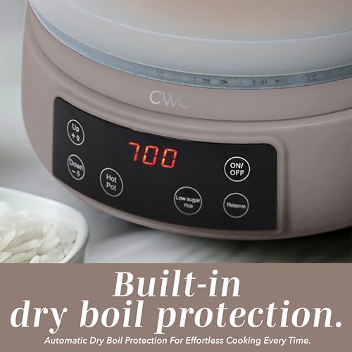 COOK WITH COLOR Glass Mini Low Carb Rice Cooker – Holds 2 Cups Raw/Makes 6 Cups Cooked with Auto Lift Filter Basket, Hotpot & Steamer for Rice, Grains, Digital Panel with Keep Warm, Goat/Mink - Image 4