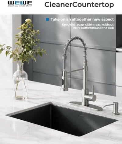 WEWE Utility Sink Faucet with Sprayer and Soap Dispenser, Brushed Nickel - Image 2