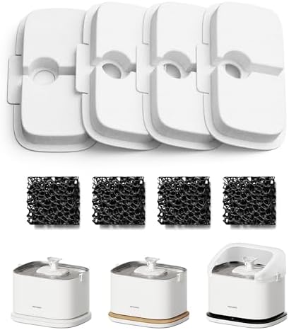 PETLIBRO Cat Water Fountain Filter, 4 Packs Cat Fountain Filter Replacement & Sponges for Dockstream WF106/WF116/WF105/WF115/WF005, 2-Month Set Easy-Swap for PETLIBRO Pet Fountain by Unknown
