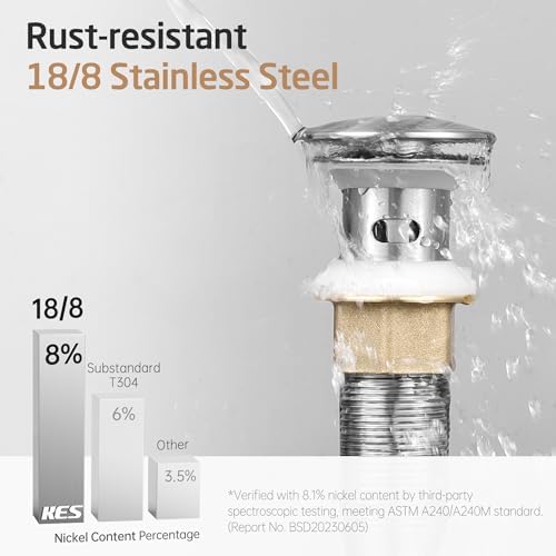 KES Bathroom Sink Drain Stopper with Overflow, Pop Up Drain with Detachable Hair Catcher for Lavatory Vanity Vessel Sink, Brushed Nickel 2 Pack, All Metal Rustproof 304 Stainless Steel, S2013A-BN-P2 - Image 5