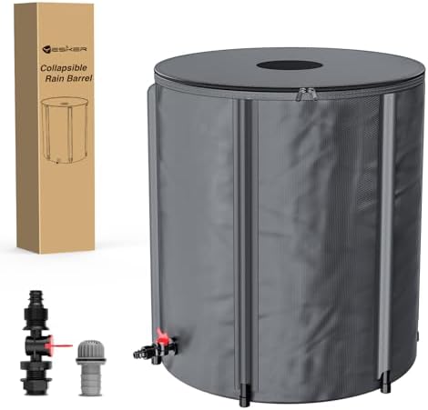 Yesker Collapsible Rain Barrel, 53 Gallon Portable Rainwater Collection System, 550D PVC Water Storage Tank, Rain Catcher with Spigots Filter Overflow Kit, Grey by YESKER