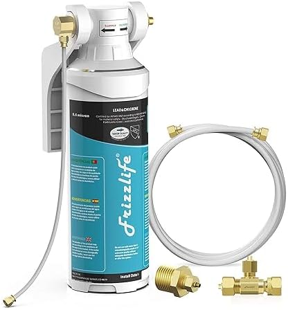 Frizzlife Inline Water Filter System for Fridge, Ice Maker, Under Sink, Certified 0.5 Micron Reduces Chlorine, Lead, Long Lasting, Compression Brass Fittings Fits for Copper Tubing, MS99 by FRIZZLIFE