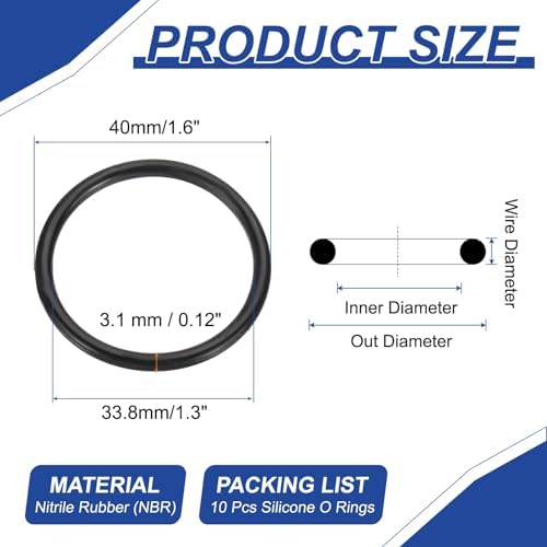 PATIKIL Silicone O Rings, 10 Pcs 1.6" OD 1.3" ID 0.12" Width Sealing O Ring Gasket Washers for Bathroom Sink Compressor Valves Pipe Hose Repair, Black (40x33.8x3.1mm) - Image 2