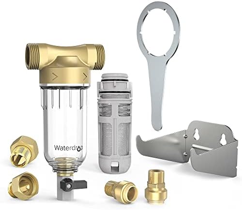 Waterdrop Spin Down Sediment Filter WD-RPFK with Filter Bracket, Backwash Whole House Water Filter System for Well Water, 40-50 Micron, 1" MNPT + 3/4" FNPT + 3/4" MNPT, Traps Sand, BPA Free, Bundle by Waterdrop