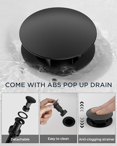 FORIOUS Widespread Black and Gold Bathroom Faucet Square, 8 in Black Faucet - Image 6
