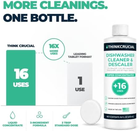 Think Crucial Dishwasher Cleaner & Descaler, 15 Uses, 75% Savings Per Use – 32% Citric Acid Liquid Concentrate – Whirlpool, Bosch, KitchenAid, Samsung, LG – 16 FL OZ - Image 4