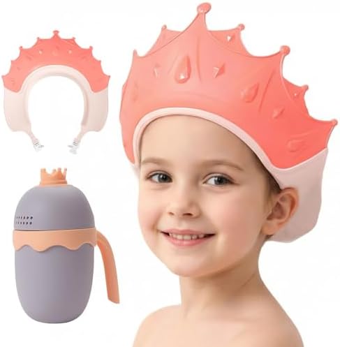 Baby Shower Cap with Bath Rinse Cup, Baby Toddler Hair Washing Shield, Adjustable Silicone Bath Visor for Toddlers, Shower Hat for Kids 1-9 Years, Pink Crown by Unknown