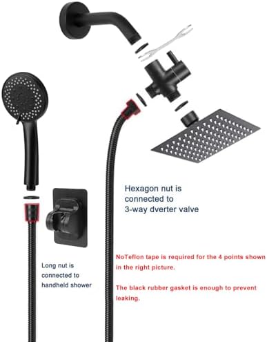 NearMoon Filtered Rain Shower Head, High Pressure 8″Square, and 5 settings Handheld Shower Filter Combo with Self-adhesive Holder/1.5M Hose -1 Replaceable Filter Cartridge (Matte Black) - Image 6