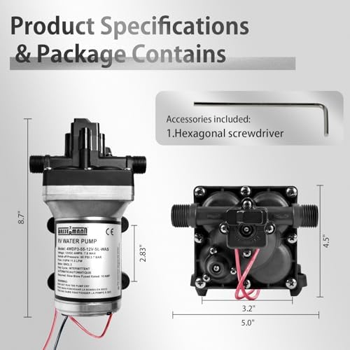 WASSERMANN RV Water Pump 12V DC 4008-101-A65/E65 Replacement, 3.0 GPM 55PSI, Quiet Pump with Pressure Switch for Camper RV Shower Garden Industrial Yacht Sprayer Food Truck Travel Trailer Water Pumps - Image 3