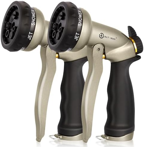 AUTOMAN Garden Hose Nozzle-7 Patterns Sprayer-2 Pack, Metal High Pressure Spray Nozzle, Heavy Duty Labor-Saving Design Water Hose Nozzle for Garden Watering, Car Washing, Window Cleaning, Pets Bathing by AUTOMAN