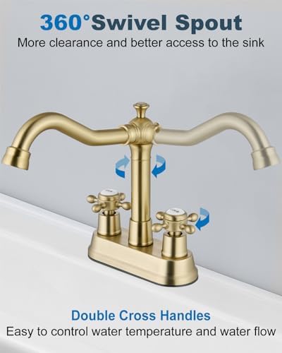 Aolemi 4 Inch Centerset Bathroom Sink Faucet 2 H&C Handle Brushed Gold - Image 2