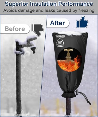 Enlarge Outdoor Faucet Cover for Winter Freeze Protection, 13” W x 25" H Hose Bib Covers Socks for Garden Lawn Faucets & Yard Hydrant, Reusable Long Insulated Spigot Cover, Black, 1 Pack - Image 5