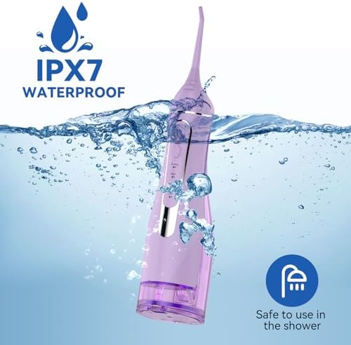 Cordless Portable Water Flosser with 300ML Tank: Rechargeable Oral Irrigator with 5 Tips for Travel, Braces Care and Sensitive Gums, IPX7 Waterproof Teeth Cleaning Device(Purple) - Image 6