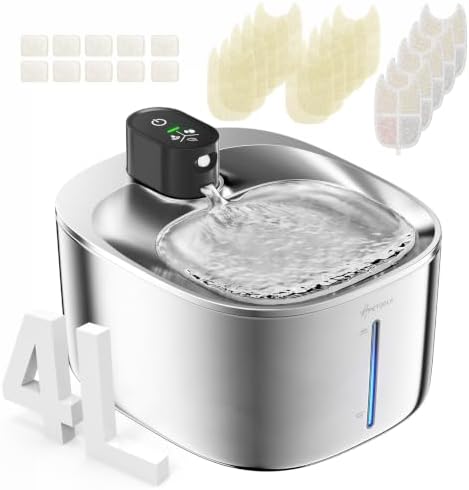 Cat Water Fountain Stainless Steel,152oz/4L Wireless Pet Fountain Battery Operated,Quiet Filtered Pet Water Fountain,Automatic Water Bowl for Cats Dogs with Motion Sensor 5 Filters by APDAPETDOLA