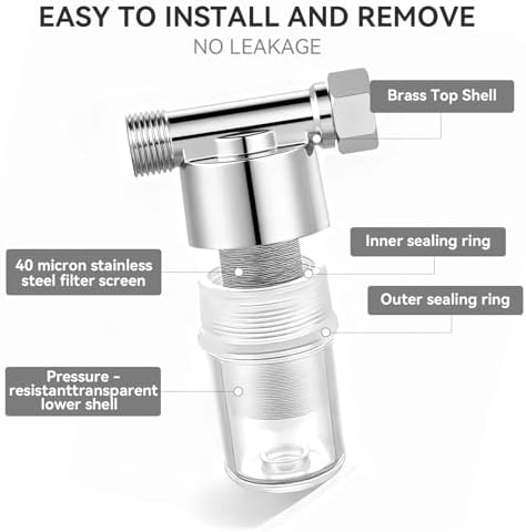 Washing machine water filter, capable of filtering out impurities of 40 microns in water, protecting household appliances. Suitable for water heaters and showers, (silver) - Image 5