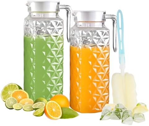 2 Pack 1.1L Plastic Pitcher with Lid and Handle, Unbreakable by Unknown