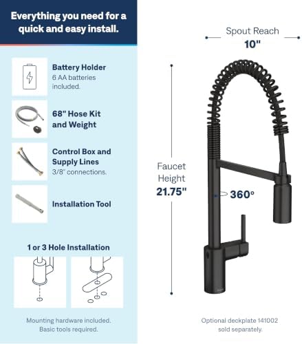 Moen Align Spring Touchless Kitchen Faucet, Matte Black, 5923EWBL - Image 3
