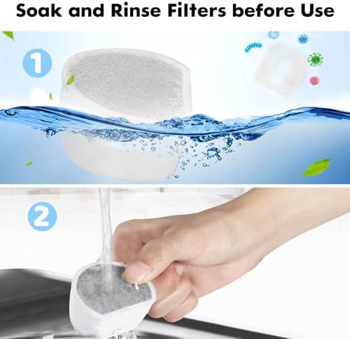 8 Pack Cat Water Fountain Filters Replacement, 4 Carbon Filters and 4 Foam Sponge Pre-Filter Fit for Multiple Ceramic and Stainless Steel Pet Fountains - Image 7