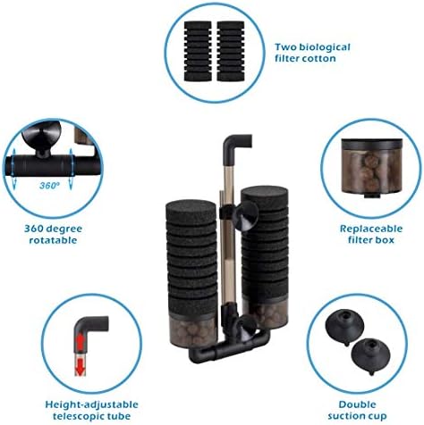 hygger Sponge Filter, Aquarium Filter Double Sponge Replaceable Media with 4 Biochemical Sponges and 1 Bag of Filtered Ceramic Balls Ultra Quiet Filter Fish Tank (S/M) (M for 15 to 55 Gallon Tank) - Image 3