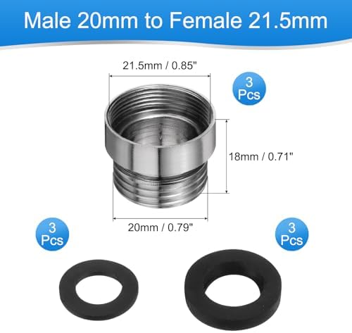 uxcell 3Pcs Faucet Adapter Kit, Male 0.79in to Female 0.85in Kitchen Sink Stainless Steel Tap Aerator Adapter Set to Connect Garden Hose, Water Filter, Standard Hose Diverter - Image 2