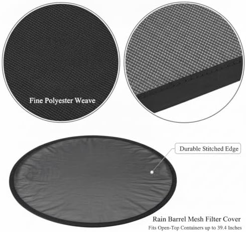 Rain Barrel Mesh Filter Cover, Polyester Mesh Screen, Fits Open-Top Containers up to 39.4 Inches, Black (1 PC) - Image 6