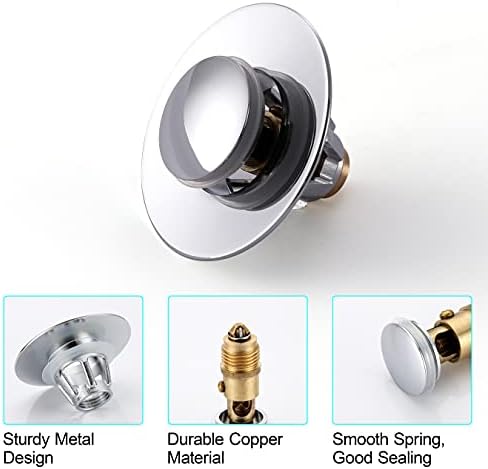 Universal Bathroom Sink Stopper - Stainless Steel Bounce Drain Filter, Pop Up Drain Stopper, Bullet Core Push Type Sink Stopper for Wash Basin, Sink Drain Plug with Anti-Clogging Strainer, Chrome - Image 5