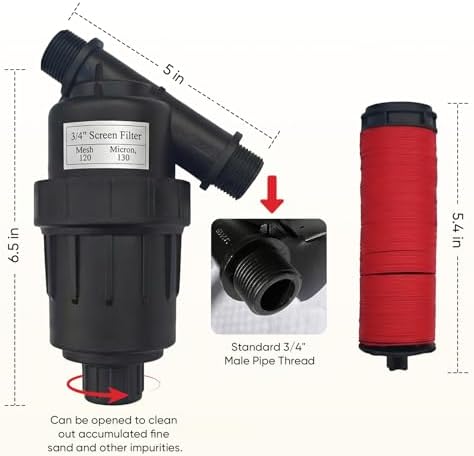 3/4" Drip Irrigation Y Filter: 120 Mesh Screen, Male Thread for Hydroponics - Image 4