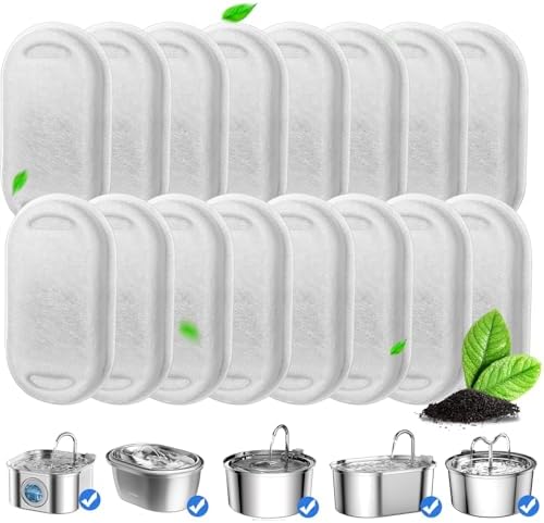 Cat Fountain Filters, 16 Pack Cat Water Fountain Filter for 67oz/2L Cat Water Fountain Stainless Steel, 3.2L/108oz Pet Fountain by TheBestPetConsultant