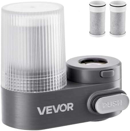 VEVOR Faucet Mount Water Filter, Vertical Water Purifier for Sink Tap, NSF Certified Carbon Fiber Filter, Removes Chlorine Lead with 3 Filters, Fits Most Kitchen or Bathroom Faucets, Gray by VEVOR