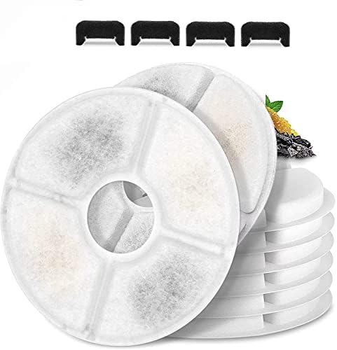 Cat/Pet Water Fountain Filters, 12 Pieces Set Pack of 8 Replacement Filter Dia is 5" Fit for 81oz/2.4L, 3 Filtration System with 4 Pre-Filter Sponges by Monsin