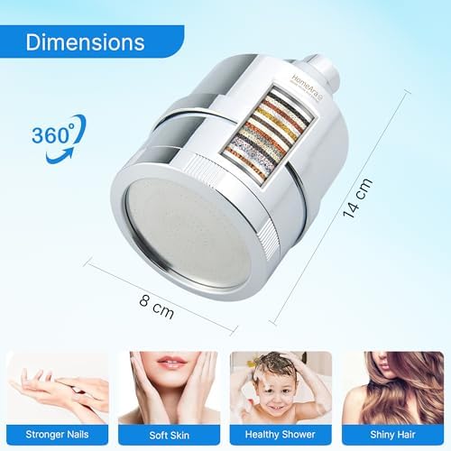 15 Stage Filtered Shower Head with High Pressure, Hard Water Shower Filter for Hair and Skin, Removes Chlorine Fluoride, 360° Swivel Water Softener Shower Head, Chrome - Image 4