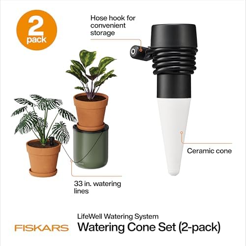 Fiskars LifeWell Watering Ceramic Cone Set with 33" Hose, 2-Pack - Image 2