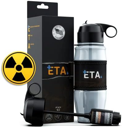ETA Alkaline Water Filter Bottle for Travel, Camping, Hiking, Backpacking, Emergency, Survival | Removes up to 99.99% of Harmful contaminants, 9.5pH, Protects the Nutrient & Mineral Value, Made in USA by ETALIVING