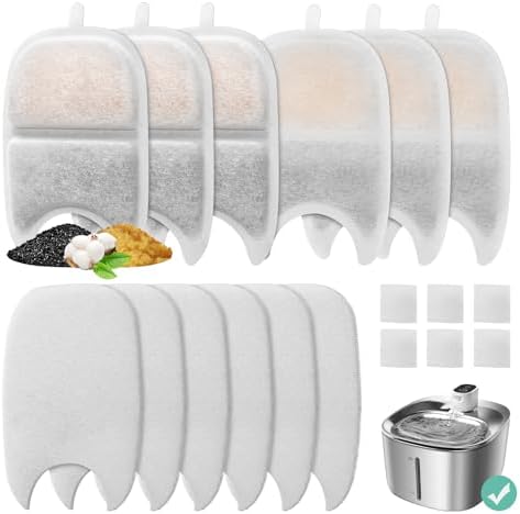 6 Set Replacement Filters & Sponges for 135 fl oz/4L Wilreless Cat Water Fountain, BFLICROY Cat Water Fountain Filters, Triple Filtration Pet Fountain Filter Replacement, Dog Fountain Filter by BFLICROY