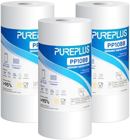 PUREPLUS 1 Micron 10"x4.5" Whole House Sediment Water Filter, 3 Pack by PUREPLUS