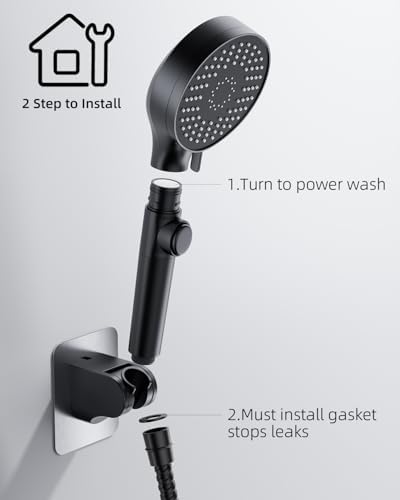 RV Shower Head with Stainless Steel Hose, 5 Mode High Pressure Shower Head with Handheld On Off Switch, Camper Shower Head Replacement for RV, Travel Trailer, Motorhome, RV Accessories Part, Black - Image 4