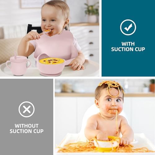 100% Silicone baby feeding set,BPA free Baby dishes set with Suction Bowl Divided Plate,Toddler Self Feeding Dish Set with Spoons Forks Sippy Cup And Bib, Baby Eating Utensils (Lilac) - Image 5