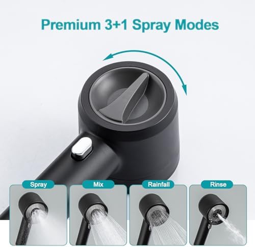 Shower Head with Handheld, High Pressure Shower Head with Pause Switch 4 Spray Modes Filter Showerhead with 79 in Hose, Adhesive Wall Mount, Bracket and Replace Filter (black) - Image 3