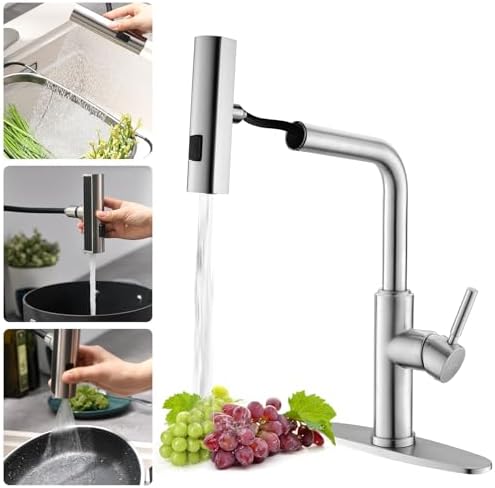 WEWE Waterfall Kitchen Faucet, Pull-Down Sprayer, Brushed Nickel, 3-Mode by WEWE