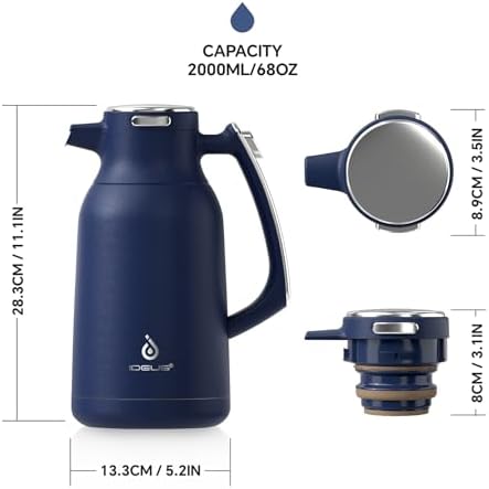 IDEUS Thermal Coffee Carafe 68oz, Beverage Dispenser Navy Blue - Image 5
