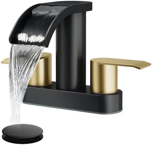 gotonovo 4’’ Centerset Bathroom Sink Faucet Waterfall Black&Brushed Gold by HOME