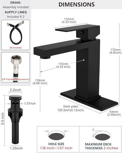 Midanya Bathroom Faucets 1 Hole Single Handle,Matte Black,2 Pack - Image 5