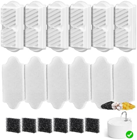 (18 Pack) 6 Sets Ceramic Cat Water Fountain Replacement Filters, Pet Fountain Replacement Filters for 2.2L/74OZ Ceramic Fountain(White) by Cepheus