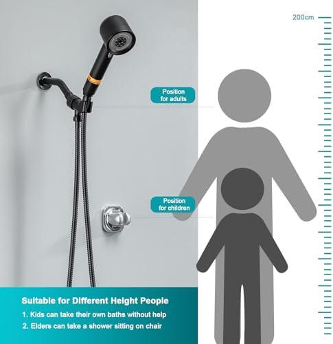 Shower Head with Handheld, High Pressure Shower Head with Pause Switch 4 Spray Modes Filter Showerhead with 79 in Hose, Adhesive Wall Mount, Bracket and Replace Filter (black) - Image 4