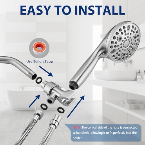 High Pressure 10 Setting Handheld Shower Head, 5" Detachable Showerhead Spray Built-in Power Wash to Clean Tub, Tile & Pets, 79" Extra Long Stainless Steel Hose, Adjustable Bracket - Chrome - Image 6