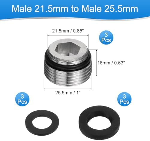 uxcell 3Pcs Faucet Adapter, Male 0.85in to Male 1in Kitchen Sink Stainless Steel Tap Aerator Adapter to Connect Garden Hose, Water Filter, Standard Hose Diverter - Image 2