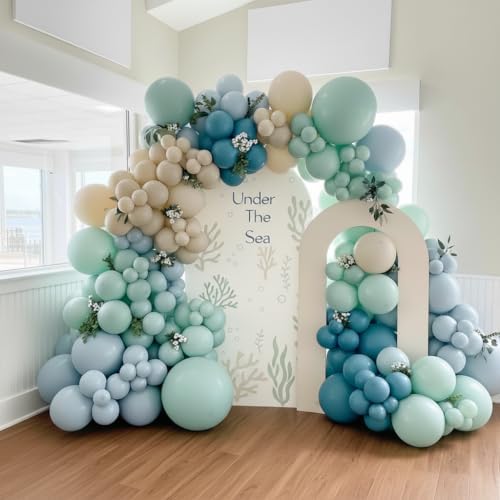 163Pcs Under The Sea Balloon Garland Arch Kit - Ocean Theme Party Decorations with Dusty Slate Blue Pastel Green Sand White Balloons for Baby Shower Birthday Under the Sea Party Decorations by Unknown