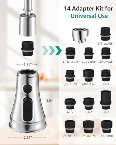 Mbillion Polished Steel 3-Function Kitchen Faucetr Head Replacement - Image 2